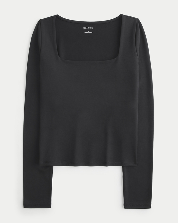 Long-Sleeve Seamless Fabric Square-Neck Baby Tee