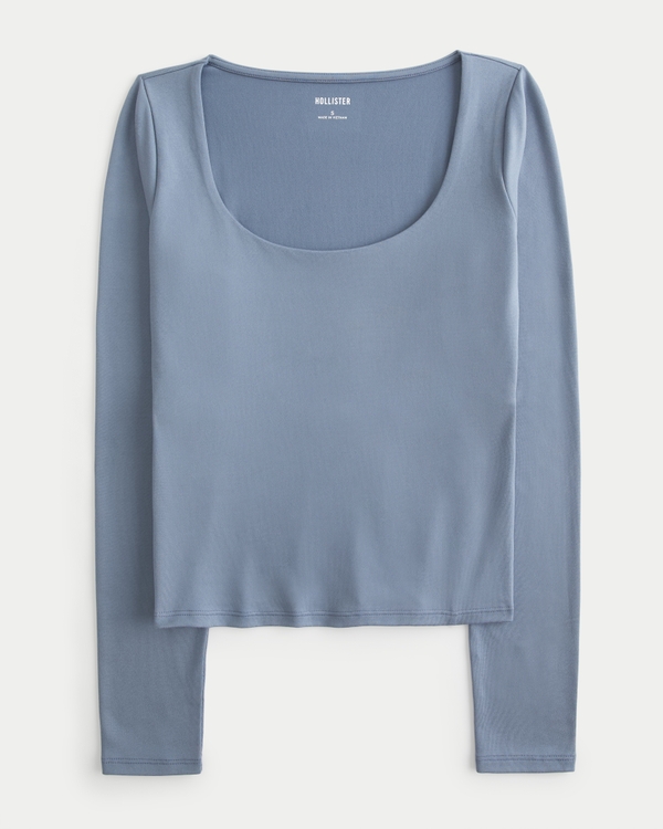 Long-Sleeve Seamless Fabric Scoop Baby Tee