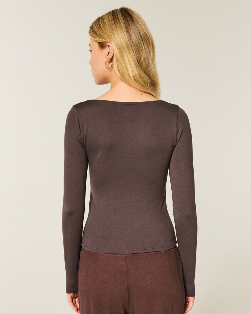 Long-Sleeve Seamless Fabric Scoop Baby Tee