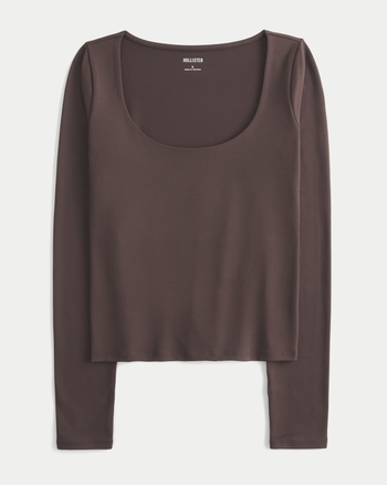 Women's Long-Sleeve Seamless Fabric Scoop Baby Tee | Women's | HollisterCo.com