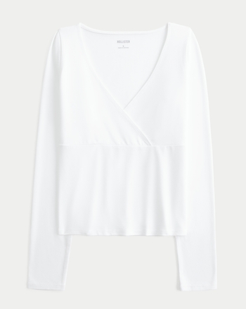 Women's Long-Sleeve Seamless Fabric Wrap Top | Women's Tops | HollisterCo.com