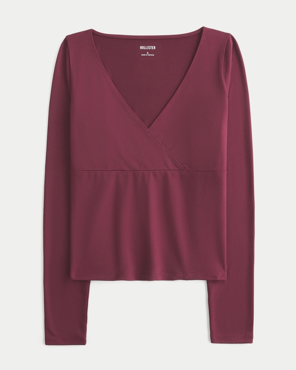 Long-Sleeve Seamless Fabric Wrap Top