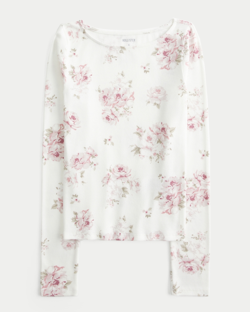 Long-Sleeve Slash-Neck Top