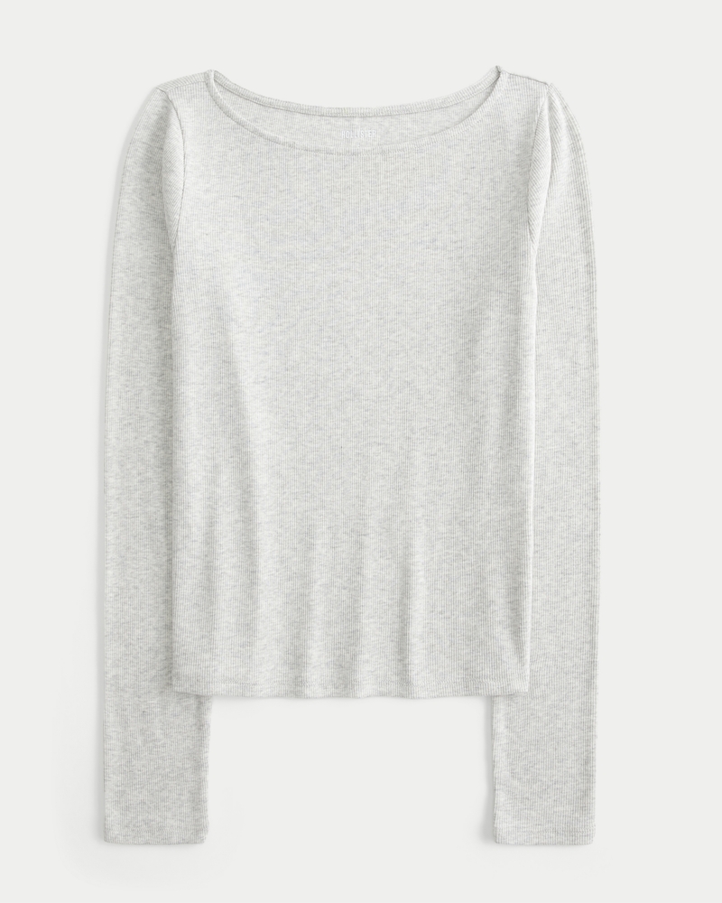 Long-Sleeve Slash-Neck Top