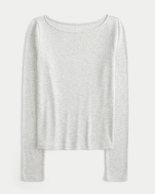 Long-Sleeve Slash-Neck Top