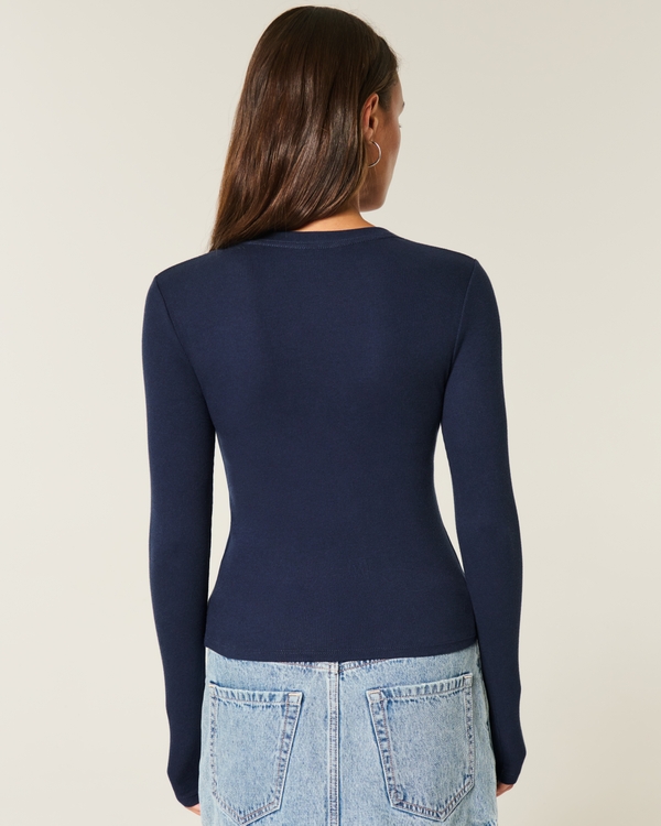 Long-Sleeve Crew Top, Navy Blue view 2