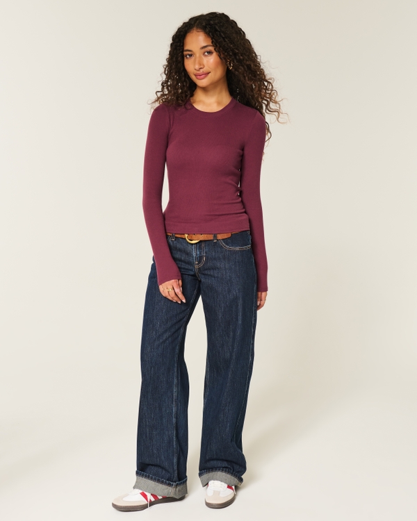 Long-Sleeve Crew Top, Mulberry view 2