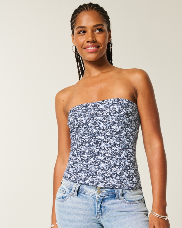 Taylor Reversible Tube Top, Navy Blue Floral view 1