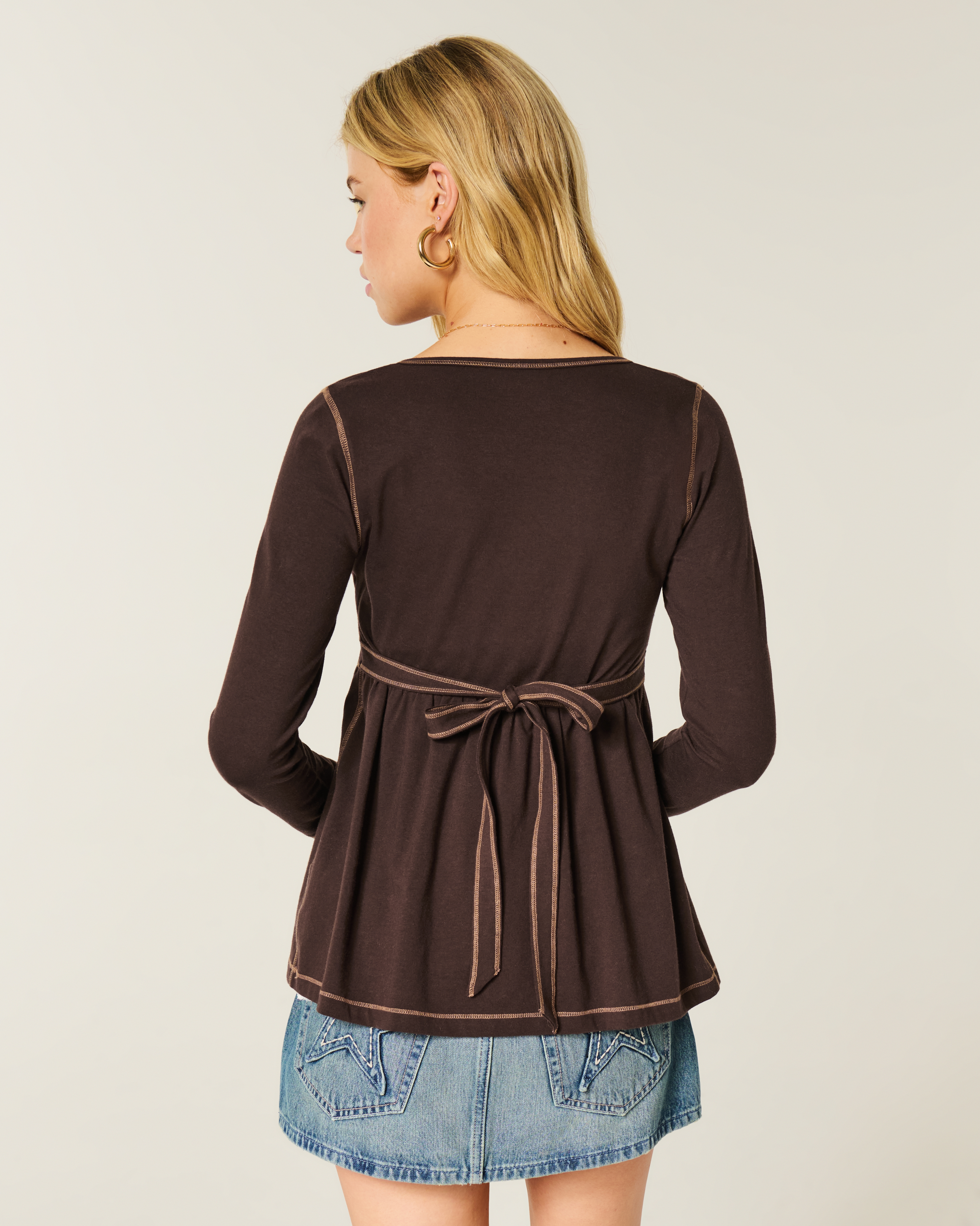 Long-Sleeve Henley Babydoll Top