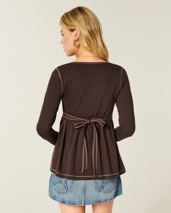 Long-Sleeve Henley Babydoll Top