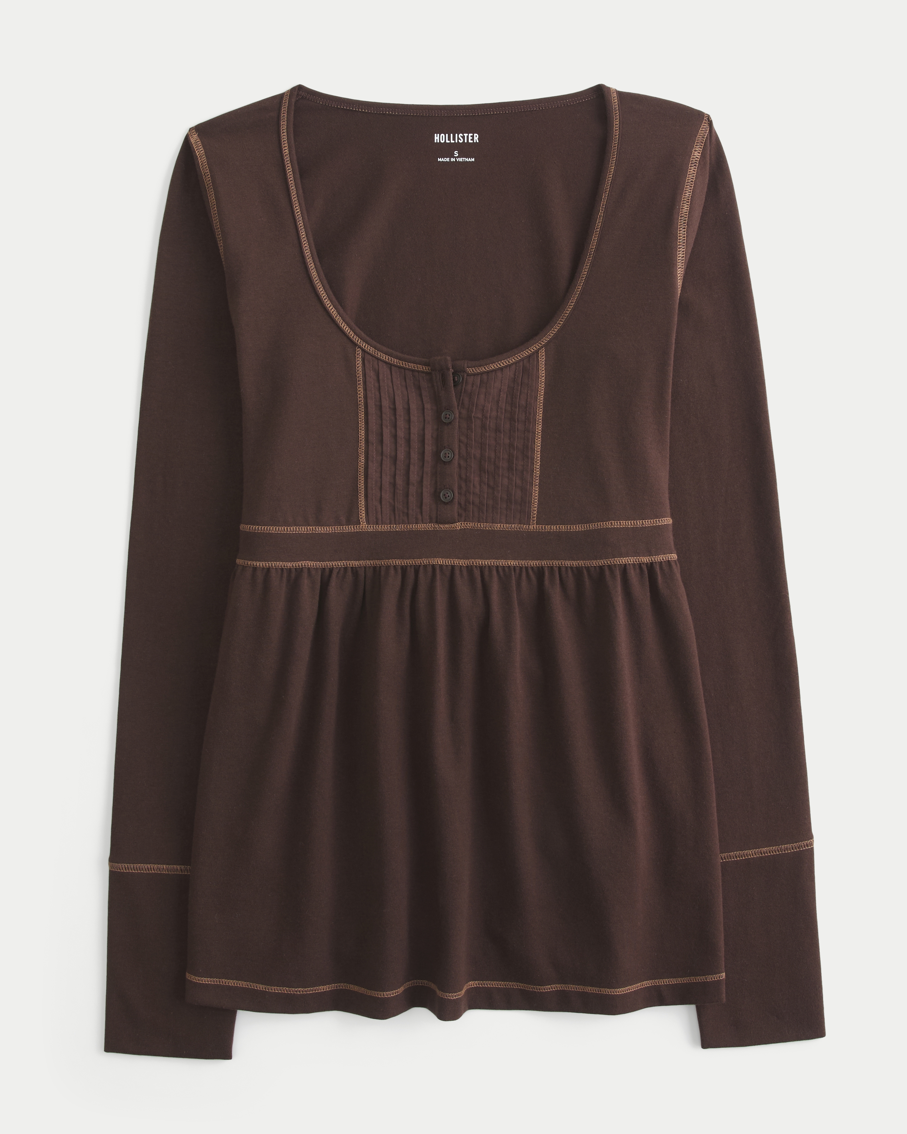 Long-Sleeve Henley Babydoll Top