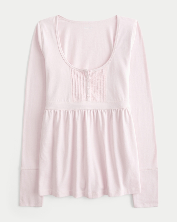 Long-Sleeve Henley Babydoll Top
