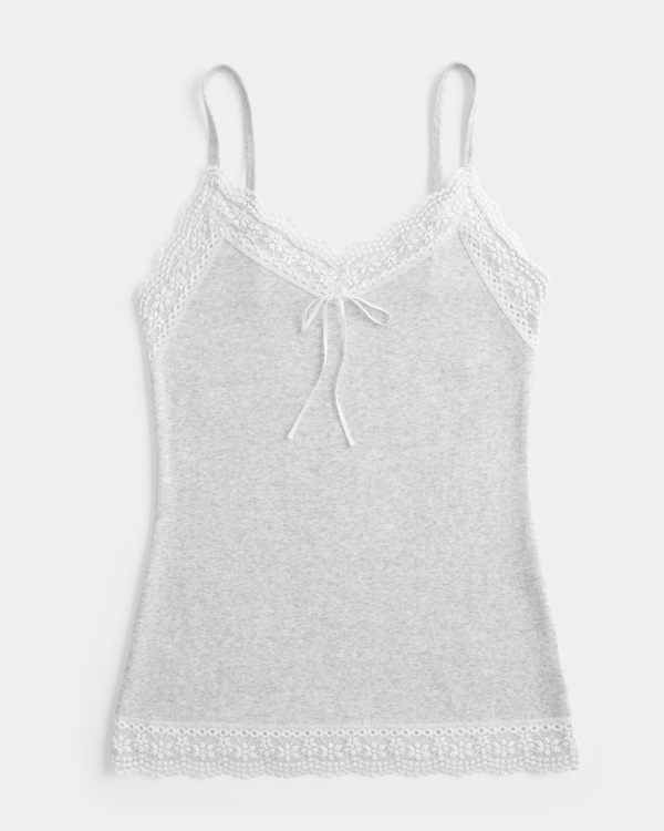 Lace Trim Cami, Light Heather Grey view 1
