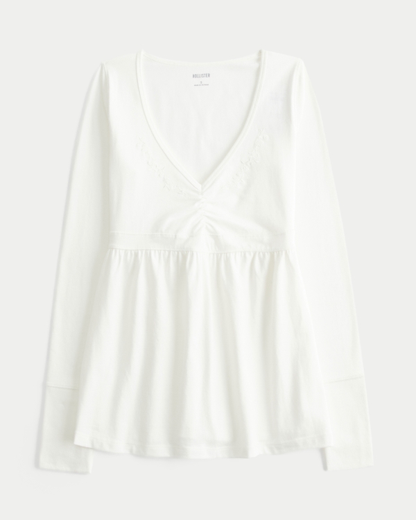 Women's Long-Sleeve Pinch Bust Babydoll Top | Women's Sale