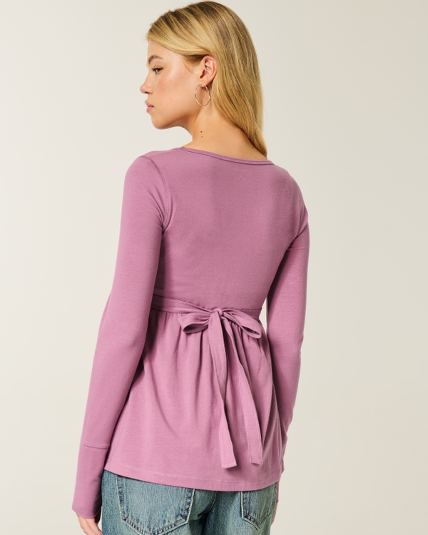 Long-Sleeve Pinch Bust Babydoll Top