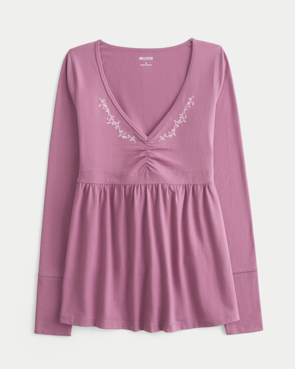 Long-Sleeve Pinch Bust Babydoll Top