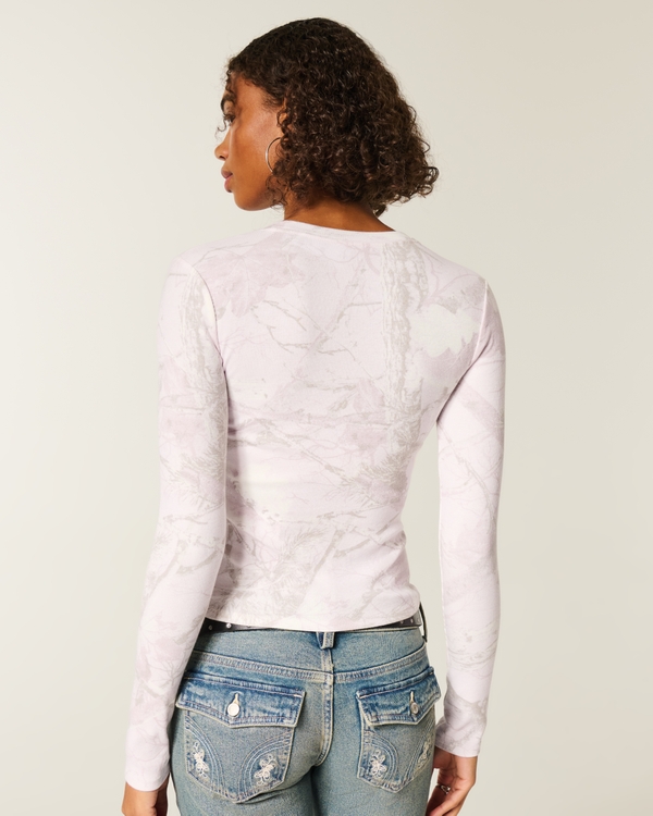 Long-Sleeve Crew Baby Tee, Light Pink Camo view 2