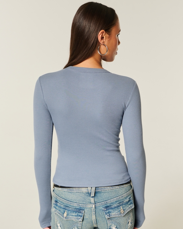 Long-Sleeve Crew Baby Tee, Blue Grey view 2
