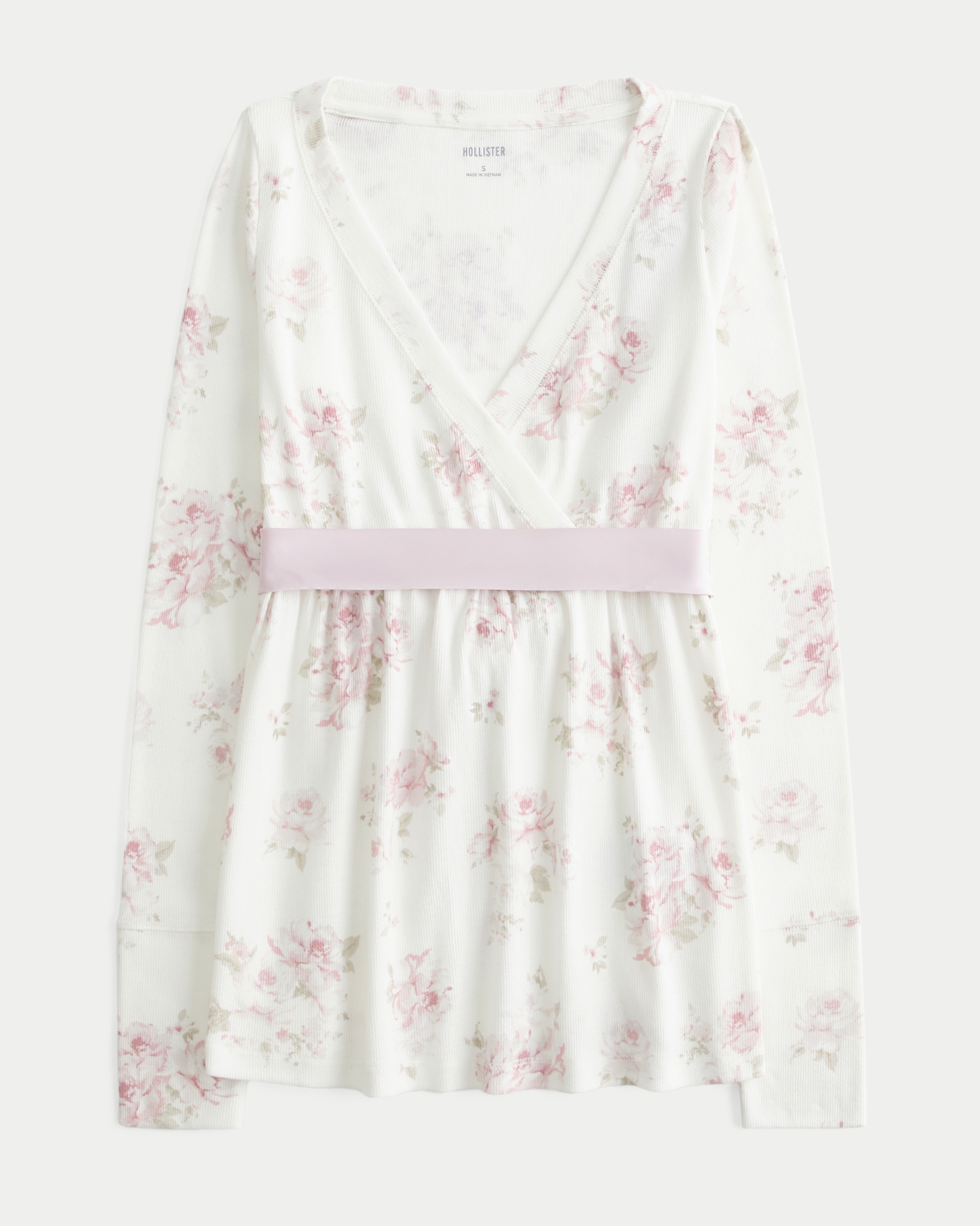 Easy Long-Sleeve Wrap-Front Babydoll Top