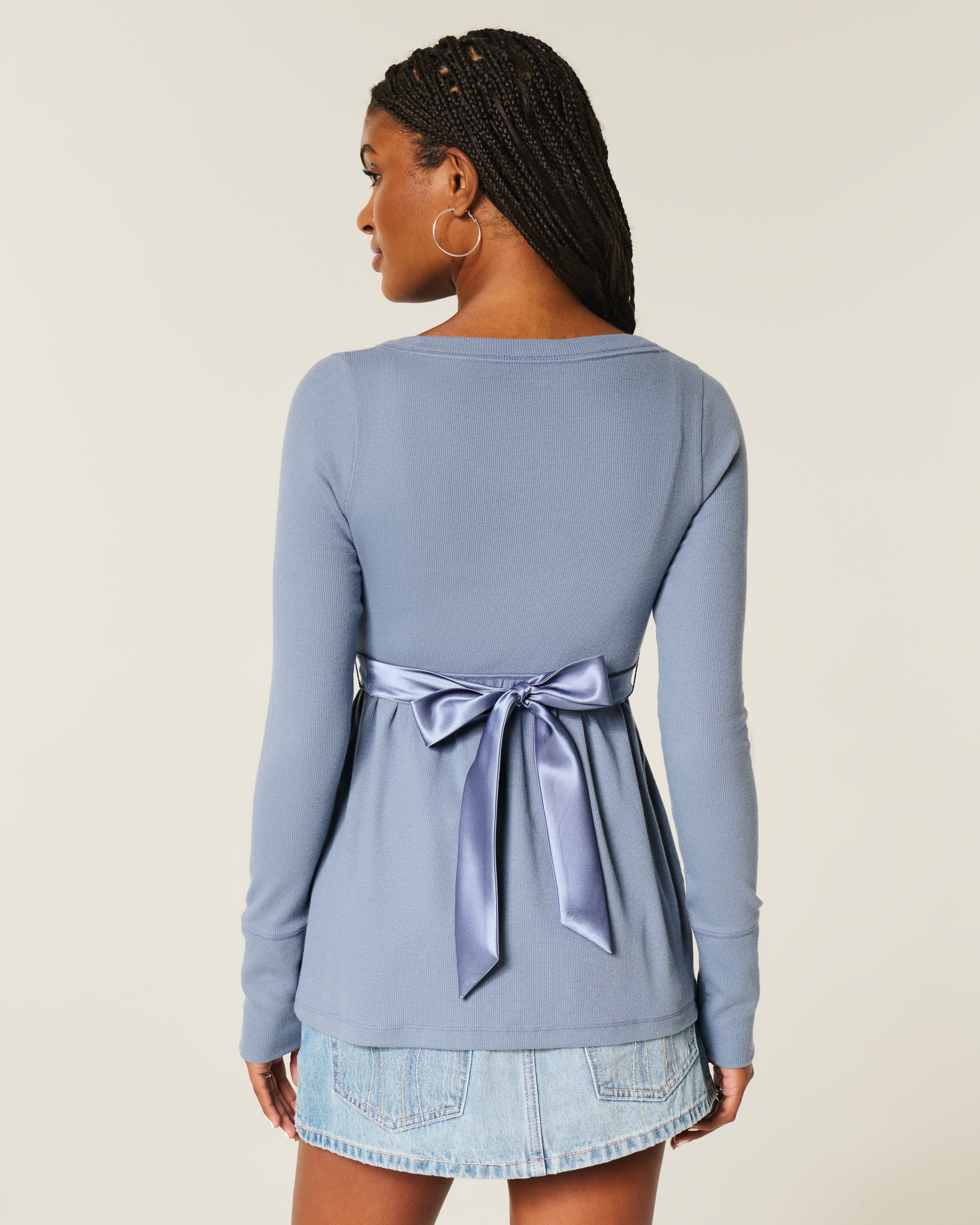 Easy Long-Sleeve Wrap-Front Babydoll Top