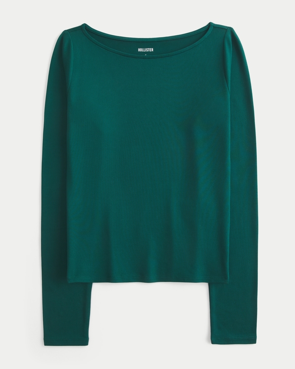 Long-Sleeve Seamless Fabric Slash-Neck Top