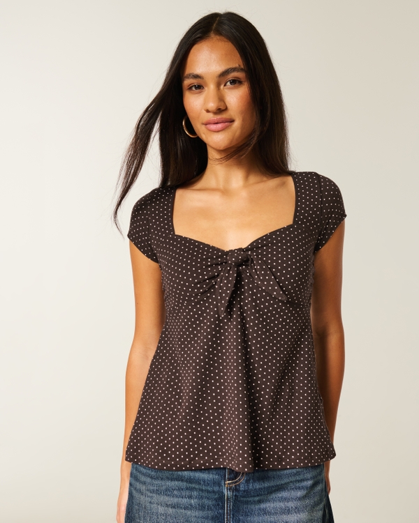 Easy Tie Bust Babydoll Top, Espresso Dot view 1
