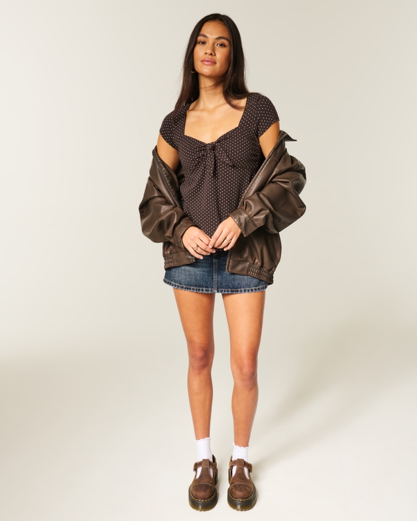 Easy Tie Bust Babydoll Top, Espresso Dot view 2