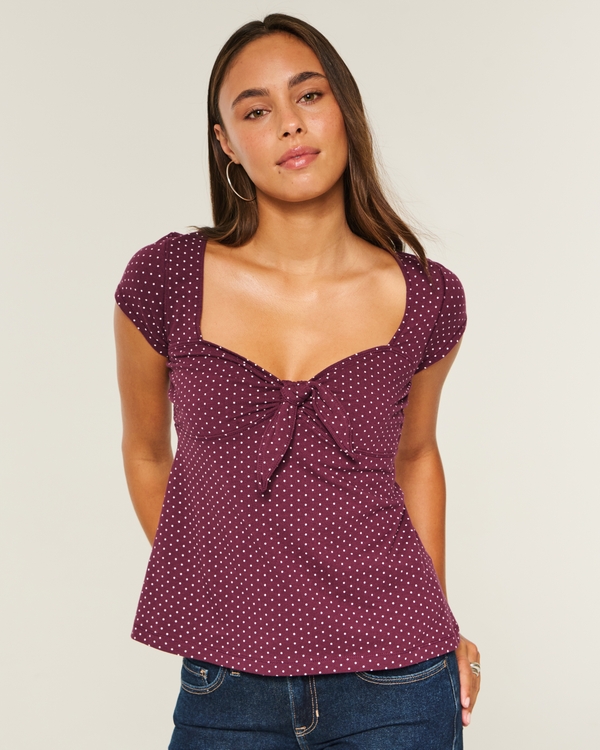 Easy Tie Bust Babydoll Top, Mulberry Dot view 1