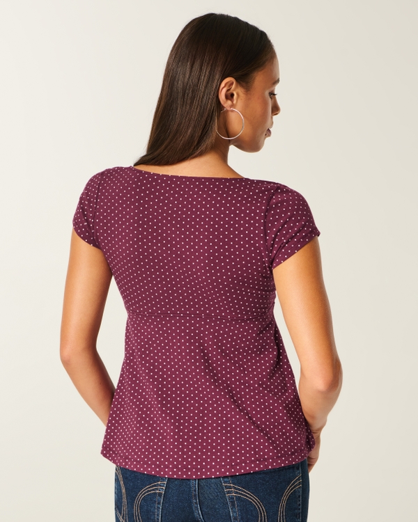 Easy Tie Bust Babydoll Top, Mulberry Dot view 2