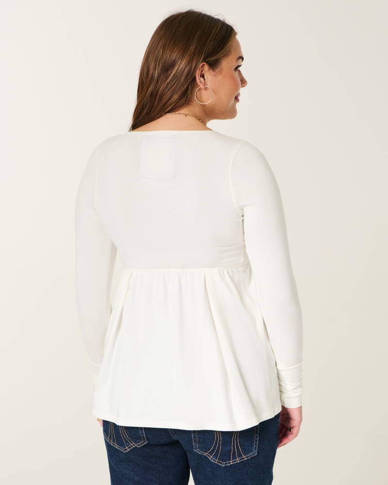 Easy Satin Tie-Front Knit Babydoll Top