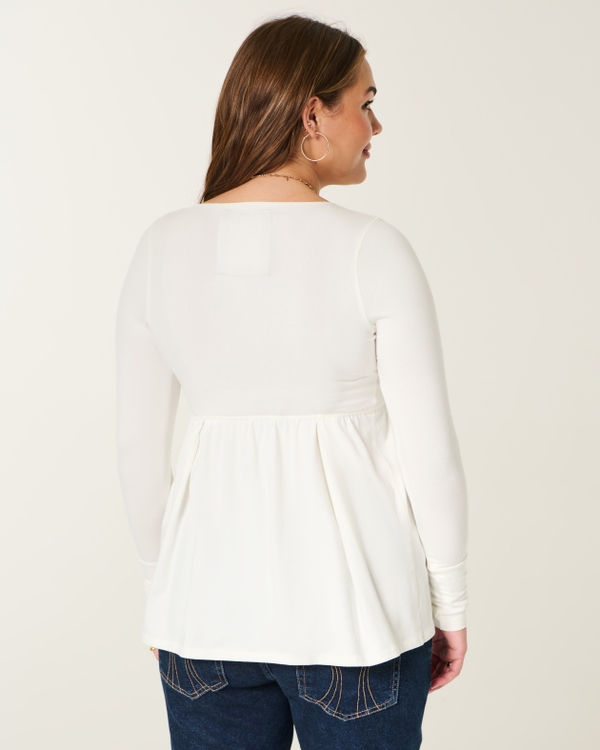 Easy Satin Tie-Front Knit Babydoll Top