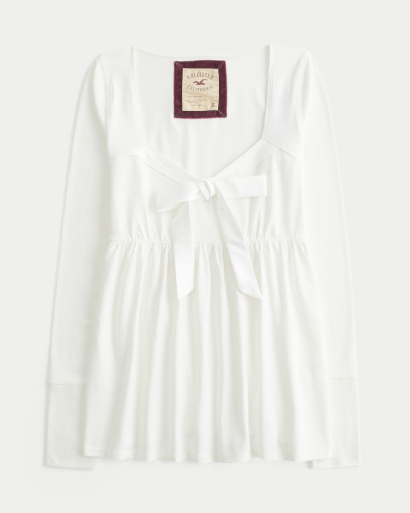 Easy Satin Tie-Front Knit Babydoll Top