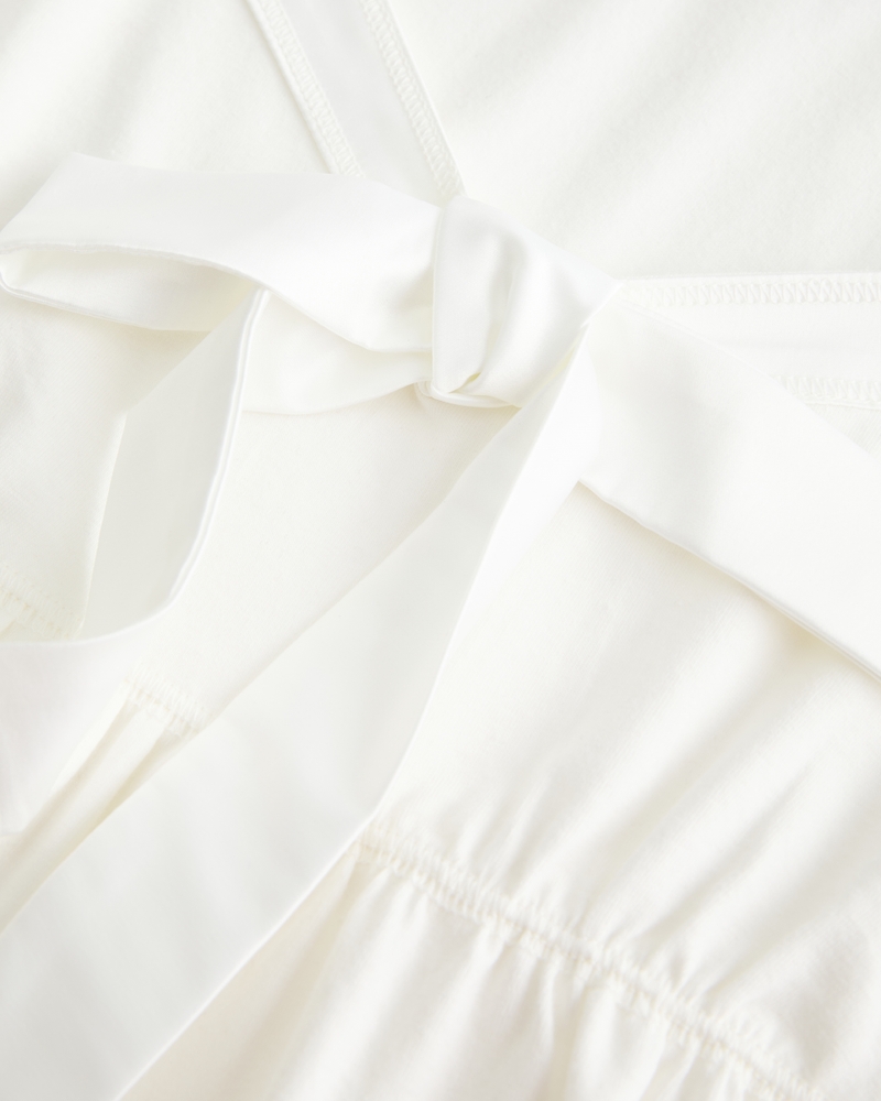 Easy Satin Tie-Front Knit Babydoll Top