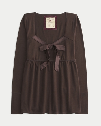 Women's Holiday Vault Release Easy Satin Tie-Front Knit Babydoll Top | Women's | HollisterCo.com