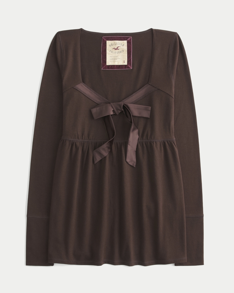 Holiday Vault Release Easy Satin Tie-Front Knit Babydoll Top