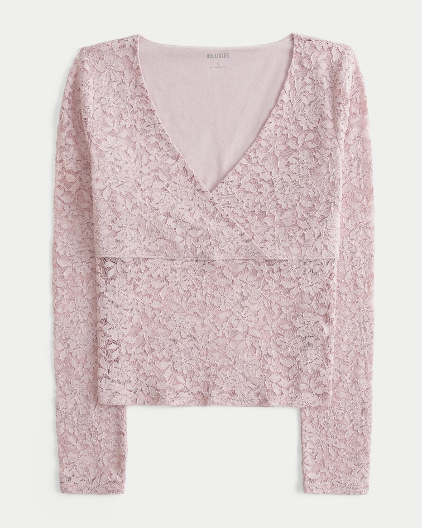 Women's Lace Long-Sleeve Wrap-Front Top | Women's Clearance