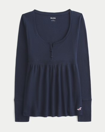 Women's Easy Tie-Back Henley Babydoll Top | Women's Tops | HollisterCo.com