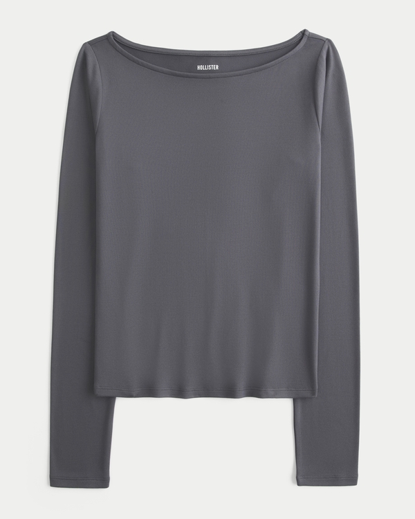 Long-Sleeve Seamless Fabric Slash-Neck Top