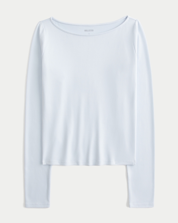 Long-Sleeve Seamless Fabric Slash-Neck Top