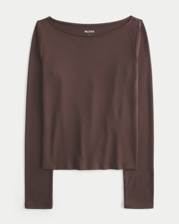 Women's Long-Sleeve Seamless Fabric Slash-Neck Top | Women's | HollisterCo.com