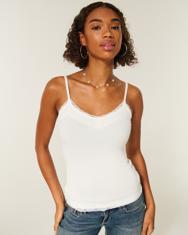 Lace Trim Cami, Cloud White view 1