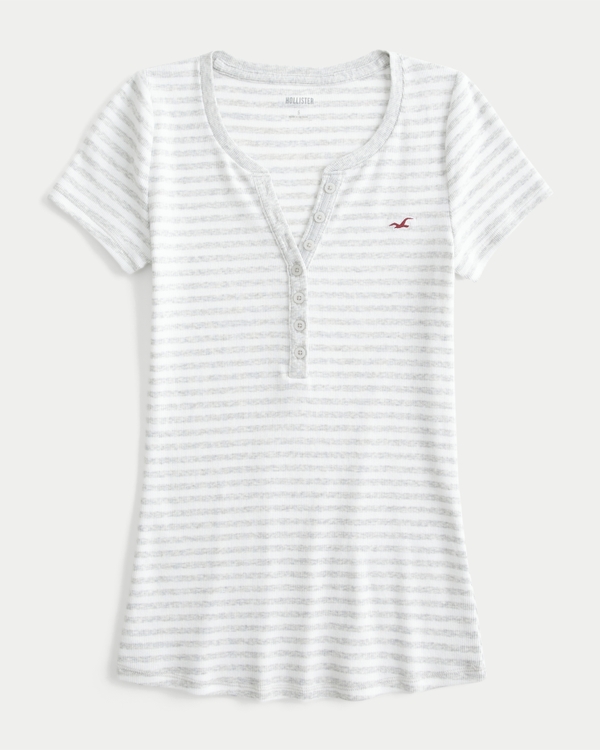 Short-Sleeve Icon Henley, Light Heather Grey Stripe view 1