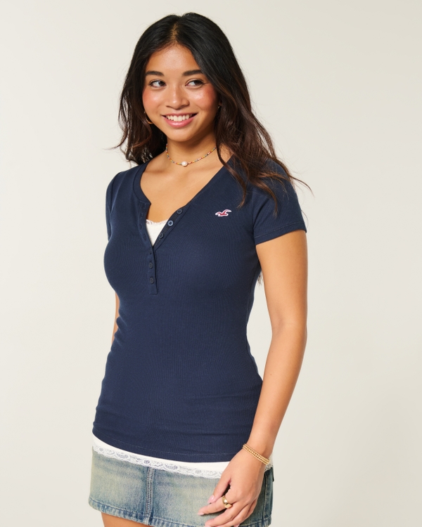 Short-Sleeve Icon Henley, Navy Blue view 1