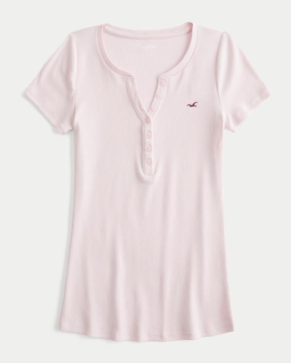 Short-Sleeve Icon Henley, Light Pink view 1