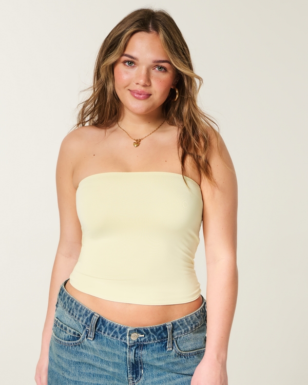 Taylor Seamless Fabric Reversible Tube Top, Butter Yellow-light Pink view 1