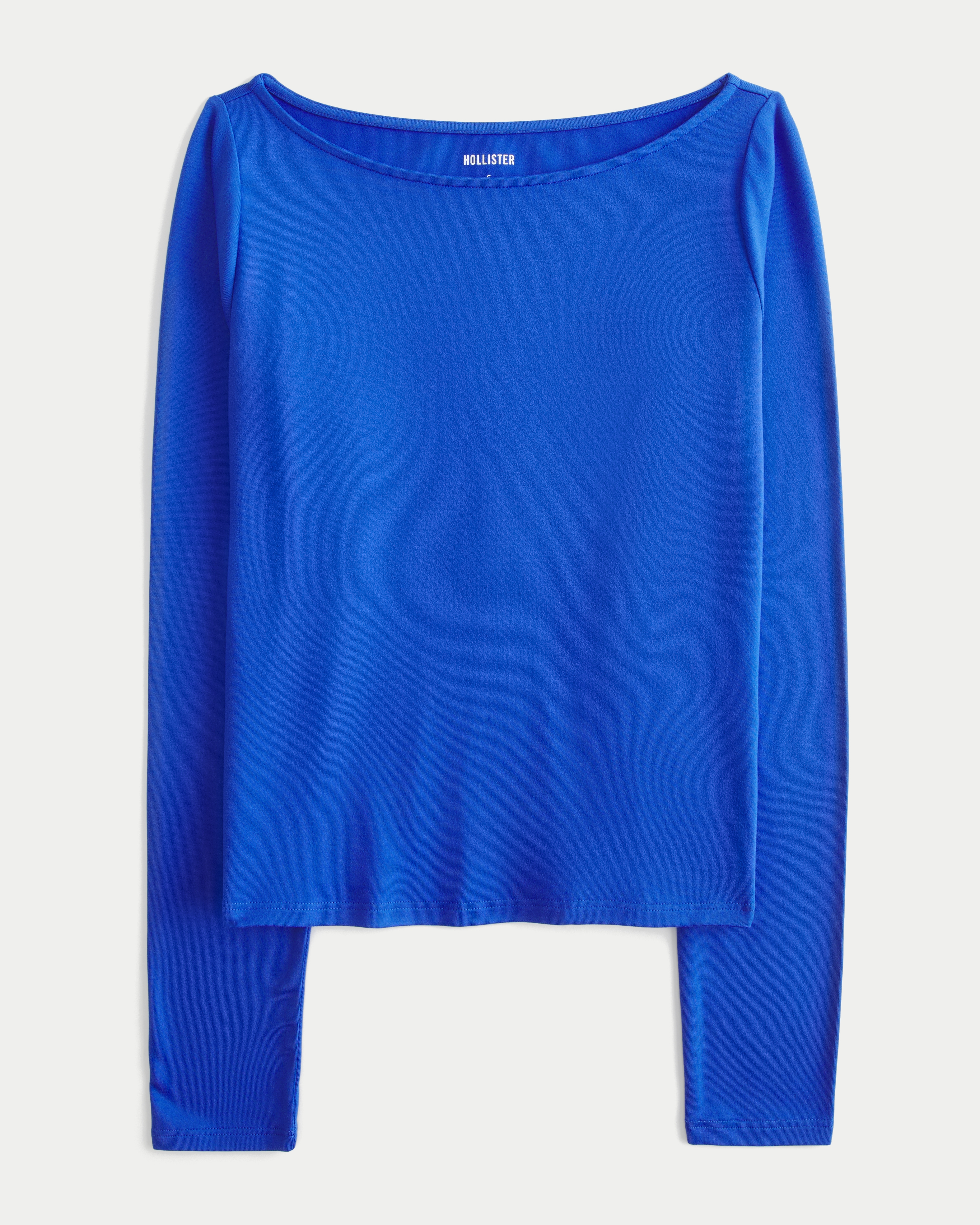 Soft Stretch Seamless Fabric Slash-Neck Top