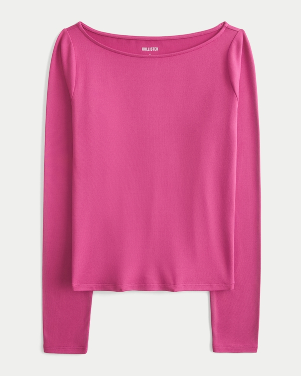 Soft Stretch Seamless Fabric Slash-Neck Top, Magenta view 1