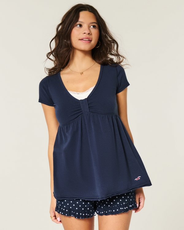 Easy Short-Sleeve Babydoll Top, Navy view 1