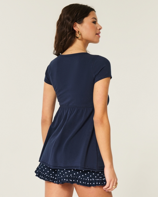 Easy Short-Sleeve Babydoll Top, Navy view 2
