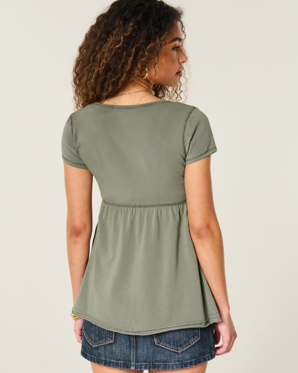 Easy Short-Sleeve Babydoll Top, Olive view 2